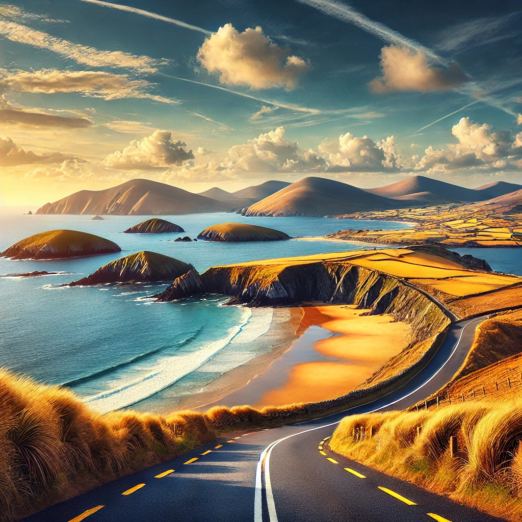 https://tourstoireland.ie/wp-content/uploads/2025/01/DALL·E-2025-01-15-16.12.33-The-Dingle-Peninsula-in-Ireland-featuring-a-scenic-coastal-road-with-views-of-golden-beaches-rugged-cliffs-and-the-Blasket-Islands-under-a-sunny-bl.webp